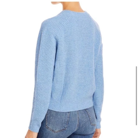 AQUA Cashmere Ribbed Cashmere Sweater-Heather Blue Small - Picture 2 of 3
